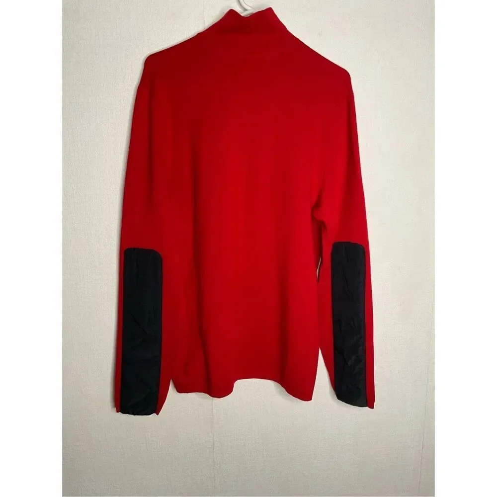 Banana Republic Wool Blend Sweater Mens Large Red‎ Elbow Patch Pullover 1/4 Zip